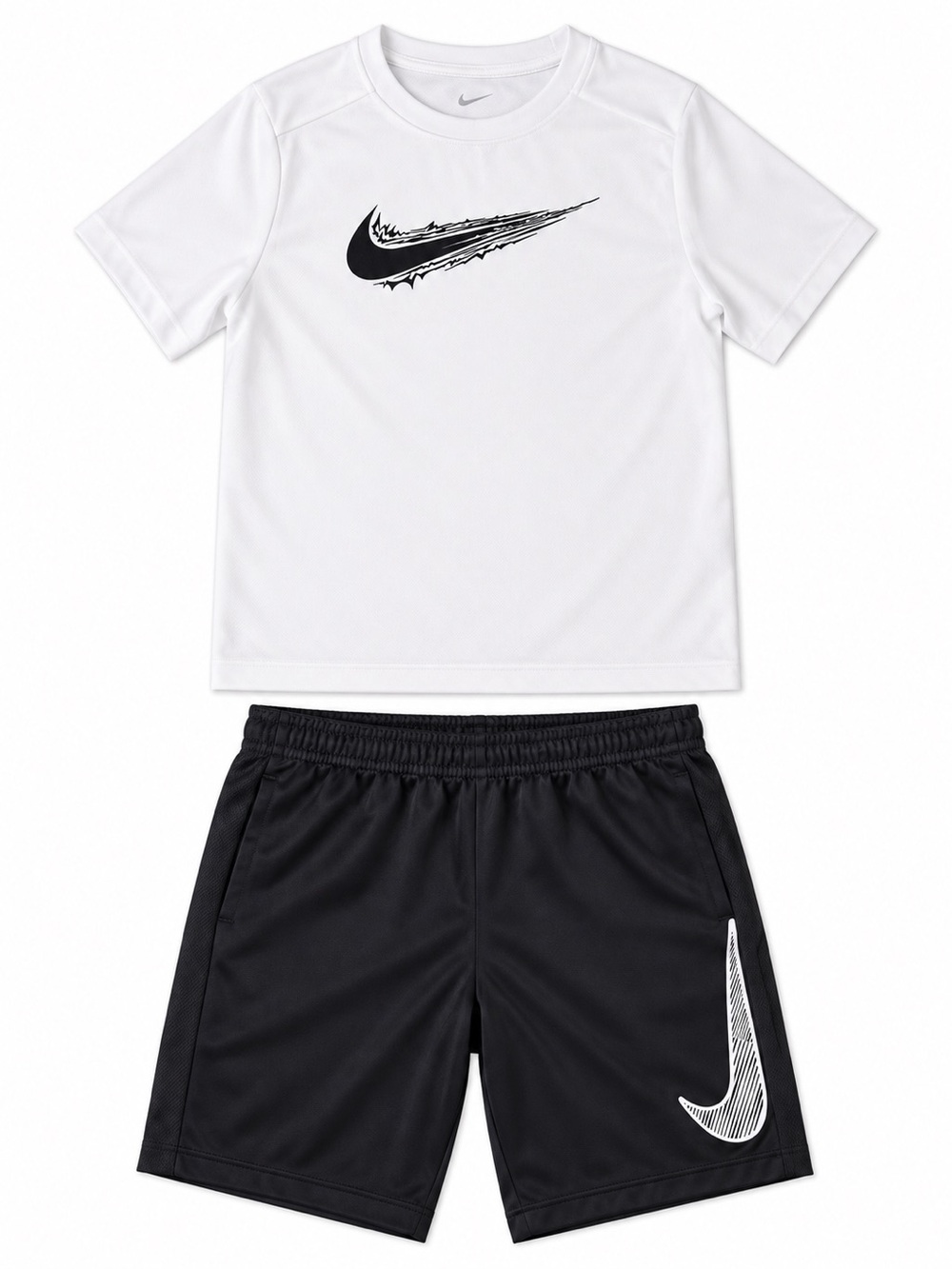 Nike White & Black Kids Rashguard Top and Swim Shorts Set